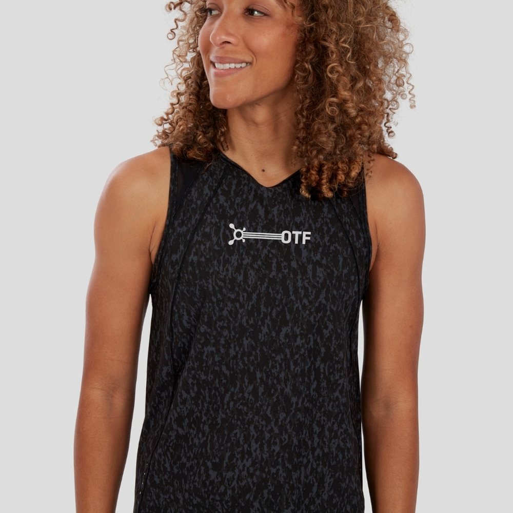 Womens LuluLemon Sculpt Orange Theory (OTF) black and grey camo tank